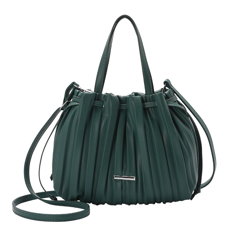

Folds Design PU Leather Crossbody Shoulder Bags for Women 2021 Summer Handbags and Purses Lady Fashion Branded Bucket Totes