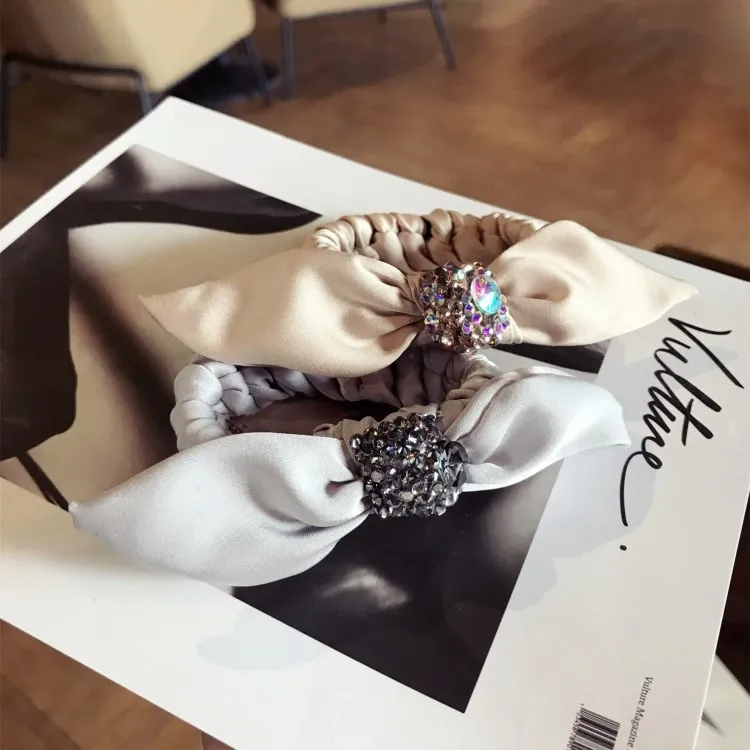 

Korea Silk Crystal Flower Hair Accessories For Girls Bows Weave Elastic Hair Bands Rubber Band Hair Ring Shining Hair Tie