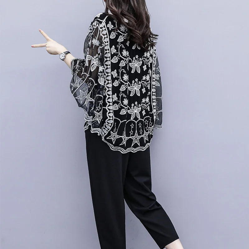 Модная Кружевная летняя кружевная рубашка с рукавом летучая мышь один размер