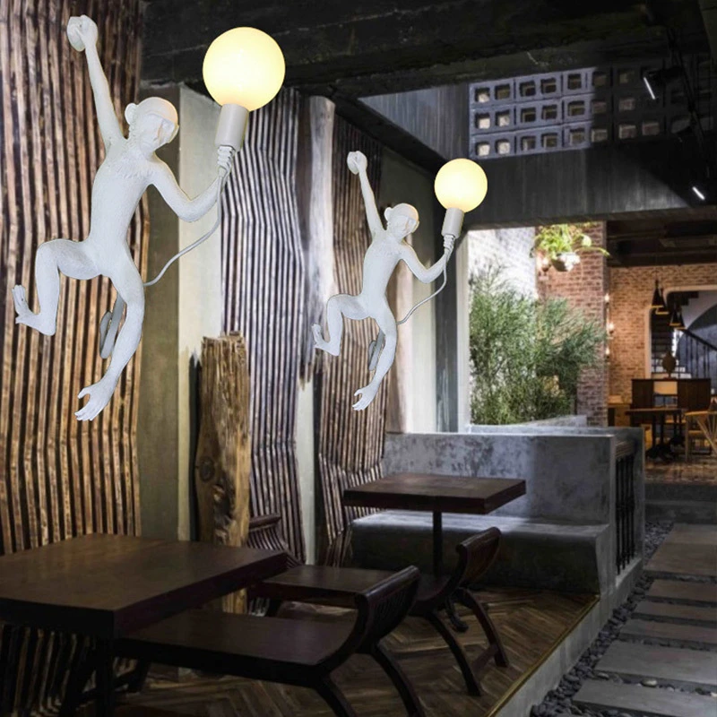 

Modern Resin Black White Gold Monkey Lamp Wall Lamp Nordic Living Room Parlor Study Room Lustre Wall Sconce Home Decor Fixture