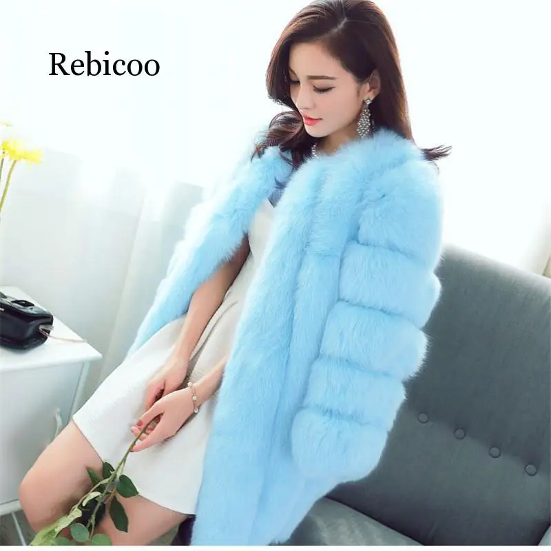 

Women Winter Fluffy Faux Fur Coat High-Quality Thick Imitated Fox Fur Overcoat Female Warm Outwear