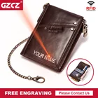 Бесплатная гравировка 100% мужской кошелек из натуральной кожи полусапожки качественные ботинки портмоне для мужчин с функцией блокировки Rfid карты держатель цепи портфель