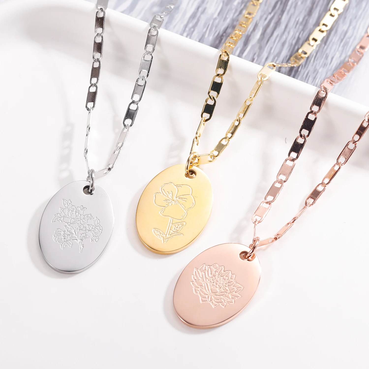 Персонализированное ожерелье с цветком подвеска золотым диском из нержавеющей