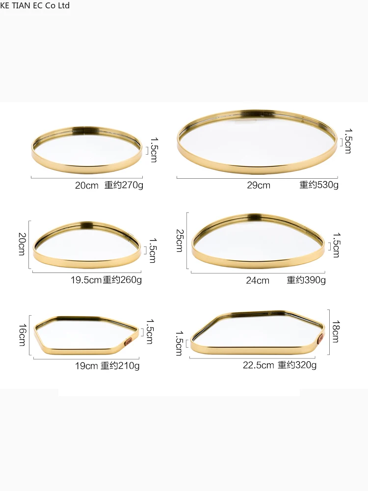 European Golden Glass Mirror Tray Electroplating Metal Jewelry Cosmetics Storage Aromatherapy Pendulum Home Decoration | Дом и сад