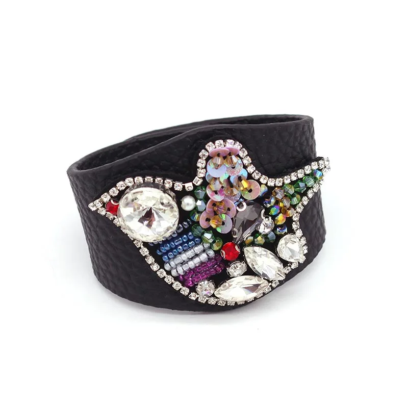 Женский кожаный браслет с кристаллами D & Европейский Модный Браслет манжета