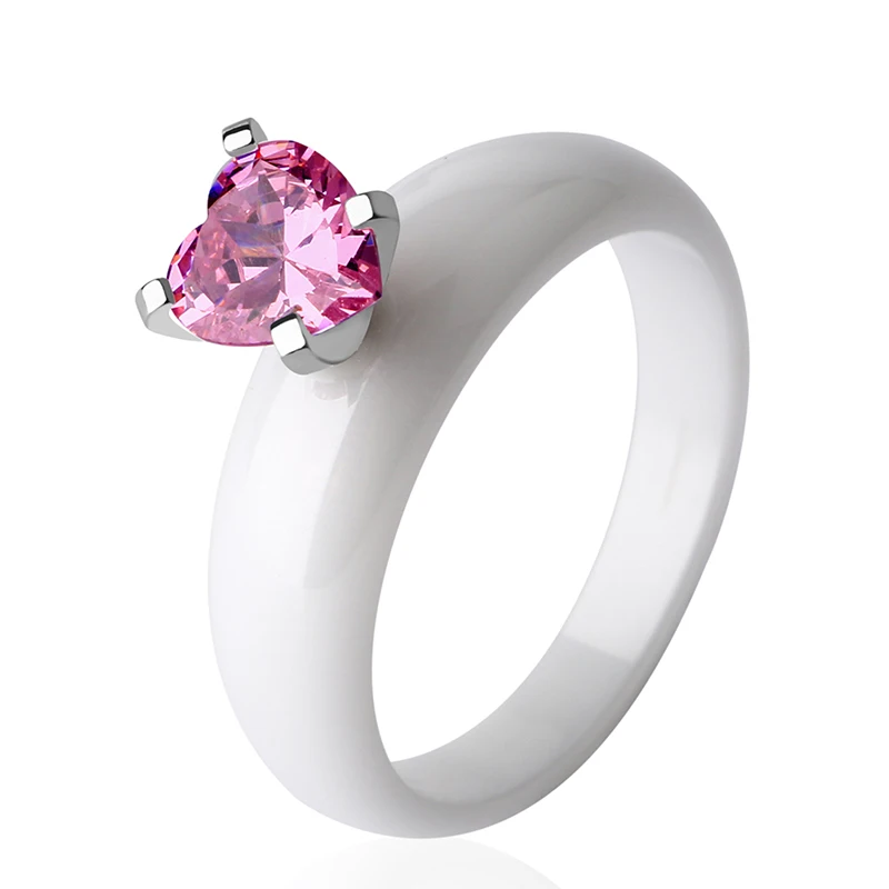 Простой дизайн черное белое керамическое кольцо с розовым фиолетовым прозрачным