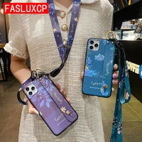 Flower Phone Holder Case for Huawei P40 Lite P20 P30 Pro Smart Nova Mate Lite Pro Neck Lanyard Wrsitband Cover
