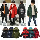 Утепленная Длинная Верхняя одежда и куртка пальто для мальчиков пальто с капюшоном зимняя детская длинная куртка на молнии