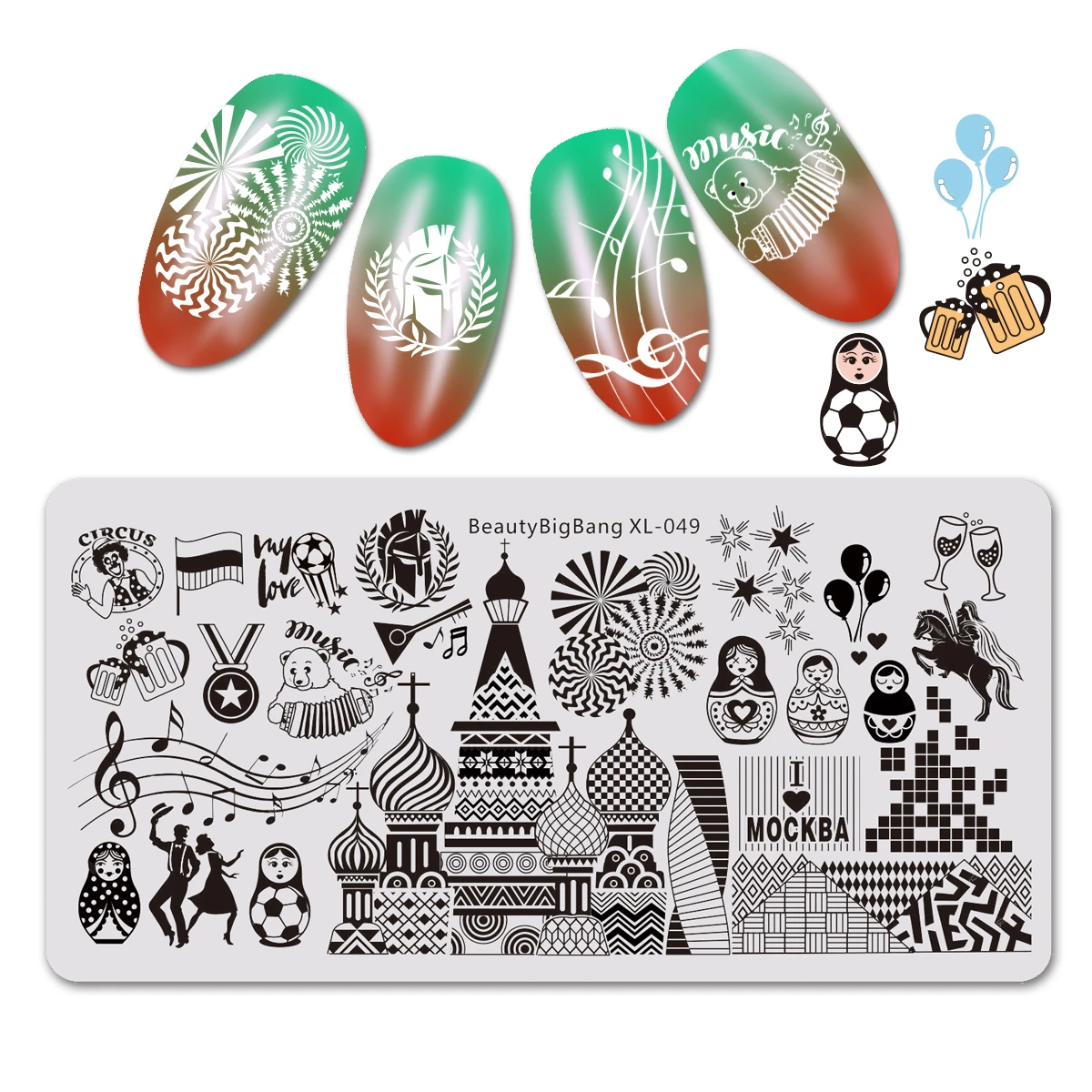 

BEAUTYBIGBANG 6*12cm Rectangle Russian Doll Architecture Culture Pattern Nail Art Stamping Template Image Plate