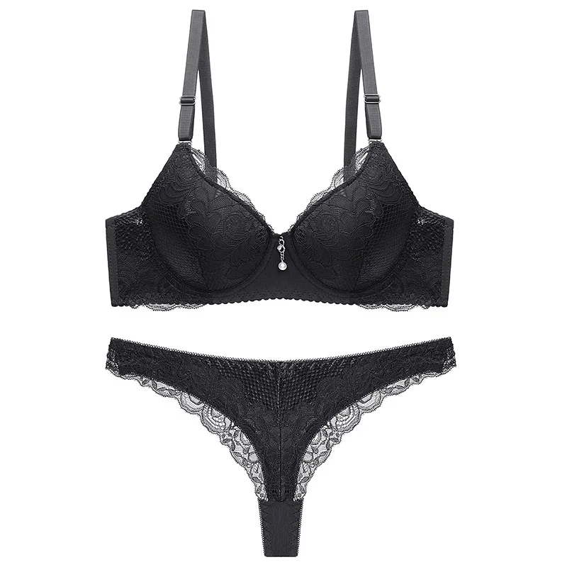 

New Lace Push Up Bra And Panty Set Plus Size Bralette Top Bras Girl Women Underwear Sexy Lingerie 3/4 Cup Backless Brassiere