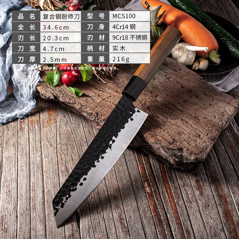 

Traditional forged meat cutter chef Japanese chef knife hand forged color wooden handle kitchen knife vegetables and fruits