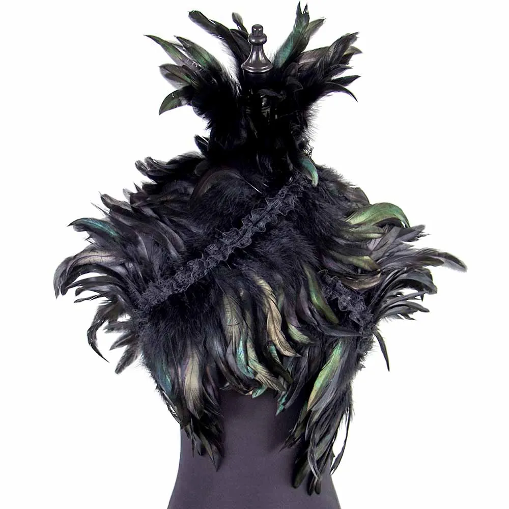 

Black Rooster Feather Shawl Gothic Feather Cape Fake Collar Victorian Cosplay Props Halloween Party Stage Costume Clubwear