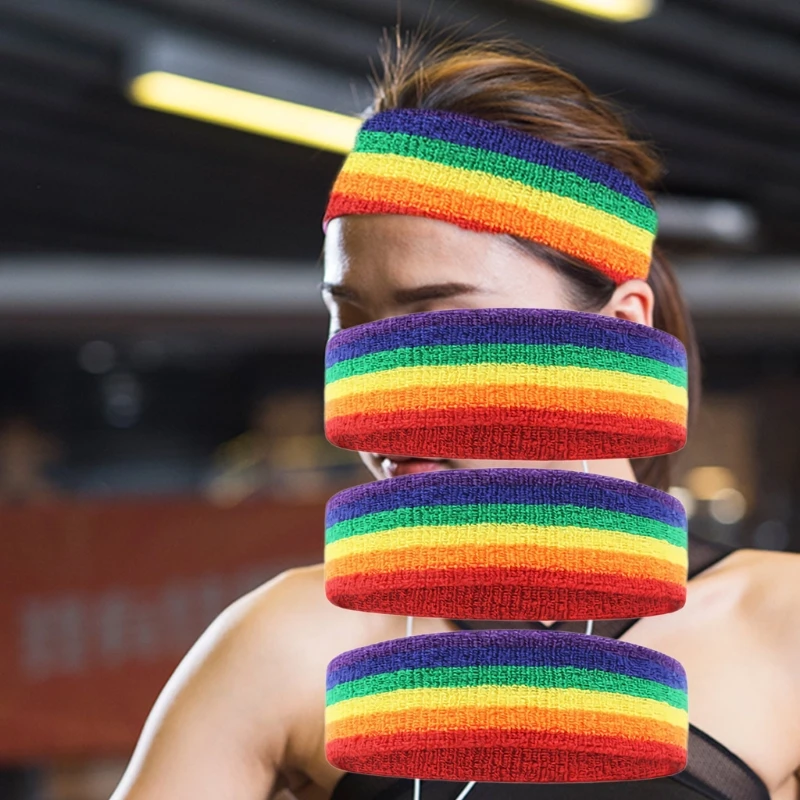 

3pcs Rainbow Sweatband Headbands Men Women Sports Fitness Yoga Headbands Moisture Wicking Head Band