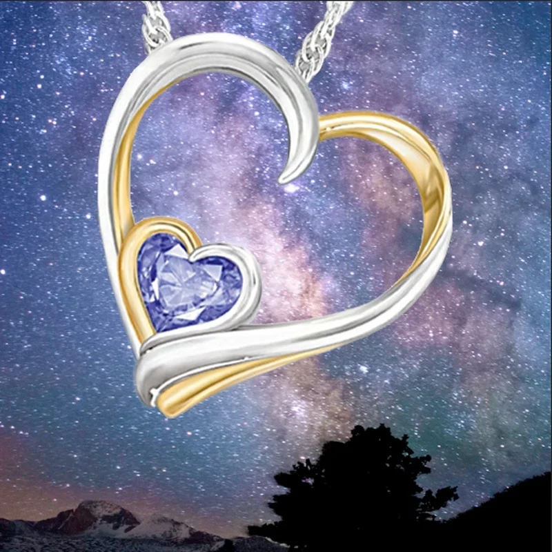 

Luxury Fashion Creative Purple Zircon Heart Necklace Pendant Women Elegant Romantic Wedding Accessories Charm Jewelry Gift