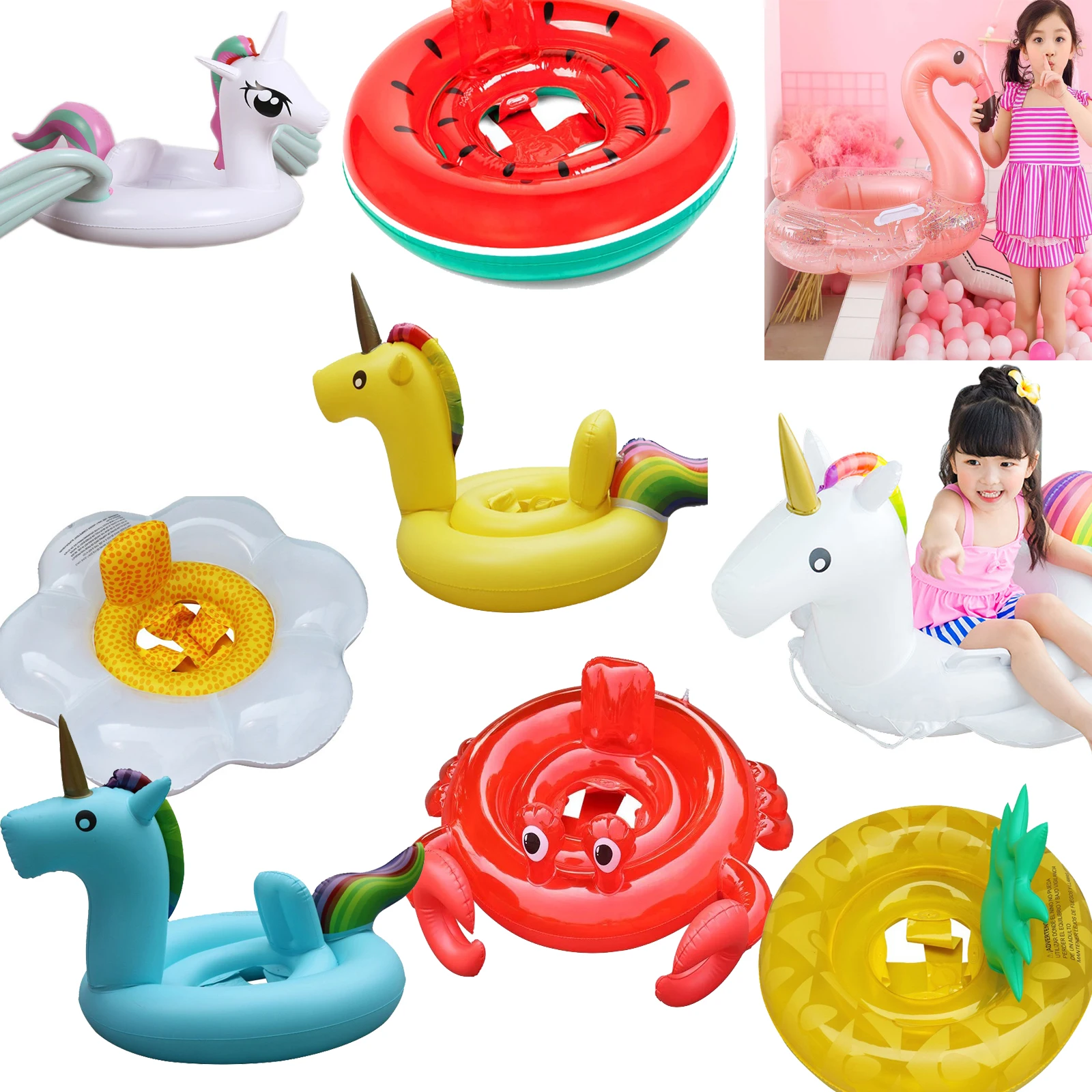 Плоское кольцо для плавания с фламинго единорог малышей надувной бассейна круг
