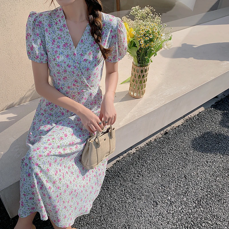 Женские летние платья с цветочным принтом и V образным вырезом женское пляжное