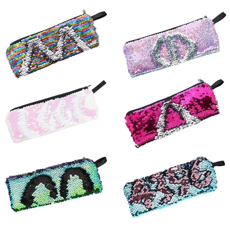 Популярный студенческий пенал блестящая женская сумка с помпоном косметичка для