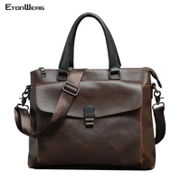 vintage mens briefcase brand pu leather handbag male large solid shoulder bag business office laptop bags casual man tote brown