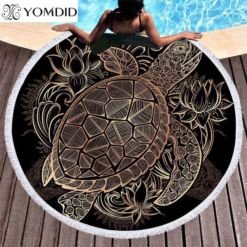 Yomdid микрофибра ткань пляжное Полотенце круглое большое полотенце s 3d печать гобелен деньги черепаха Коврик для йоги с рисунком полотенце для плавания Toalla