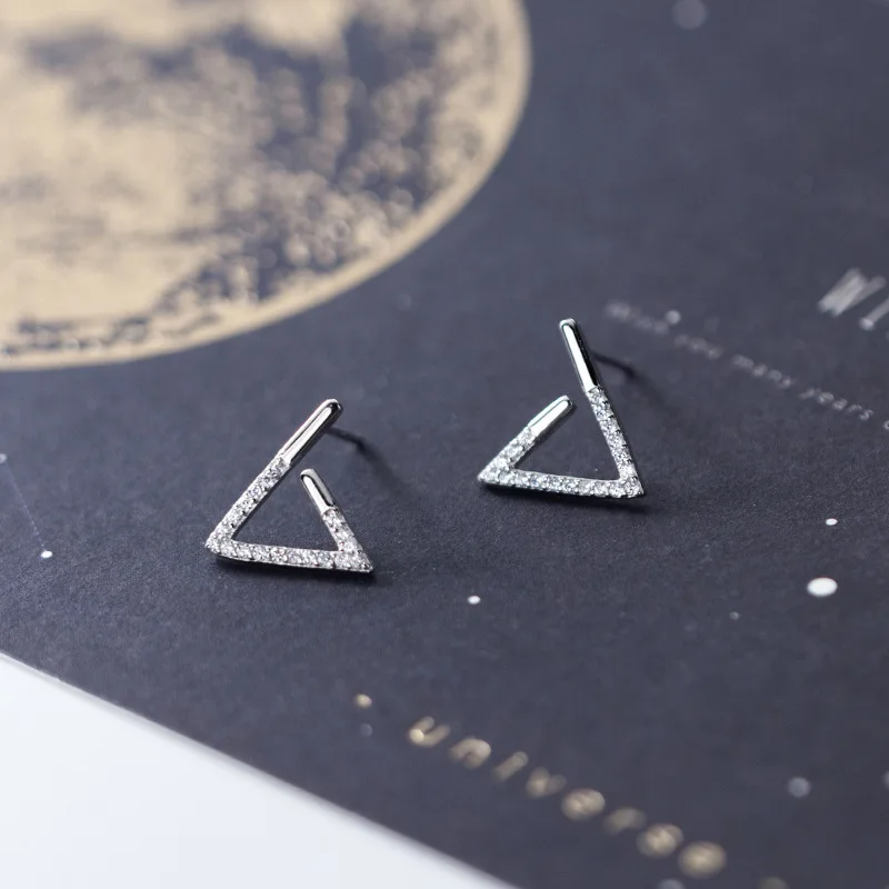

Genuine 925 Sterling Silver Simple Triangle Hollow Stud Earrings Irregular Studs Fine Jewelry for Women