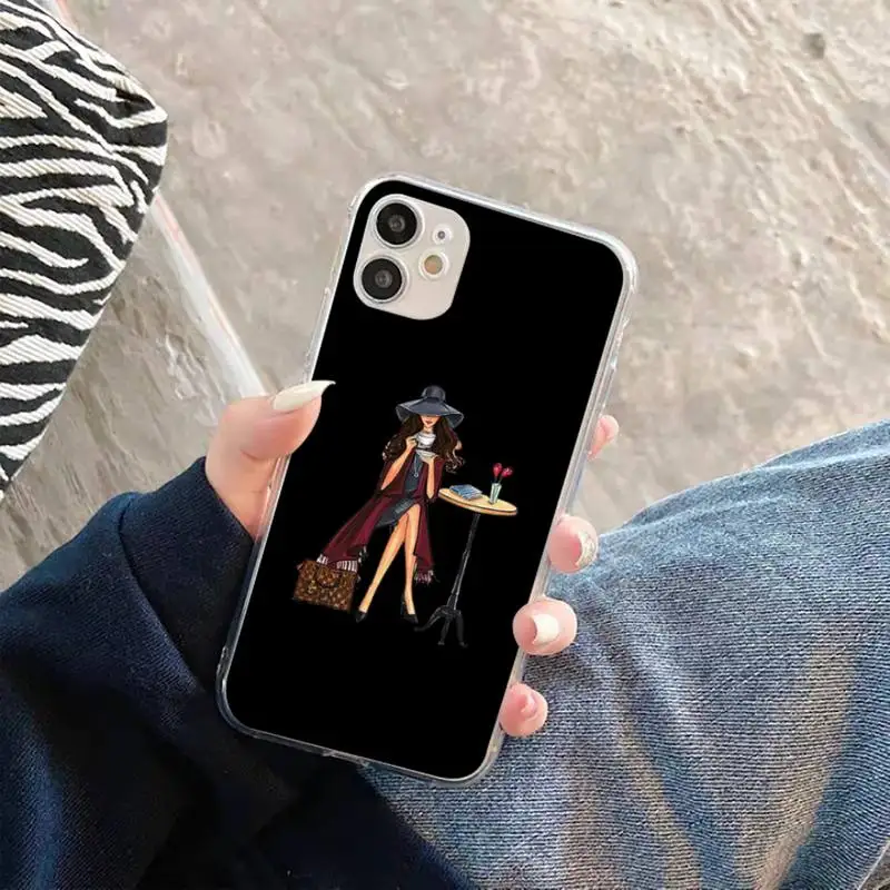 

Vogue Princess Girls coffee Phone Case Transparent for iPhone 11 12 mini pro XS MAX 8 7 6 6S Plus X 5S SE 2020 XR