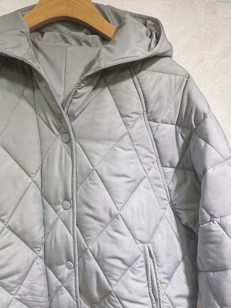 Women's Checkered Quilted Cotton Jacket 2022 New Hooded Winter Warm Jacket Women's Loose Fashion Casual Coat