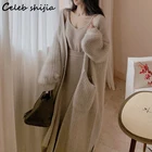 Женский длинный кардиган с карманами, бежевый Кардиган большого размера в Корейском стиле, одежда для улицы на осень и зиму, 2021