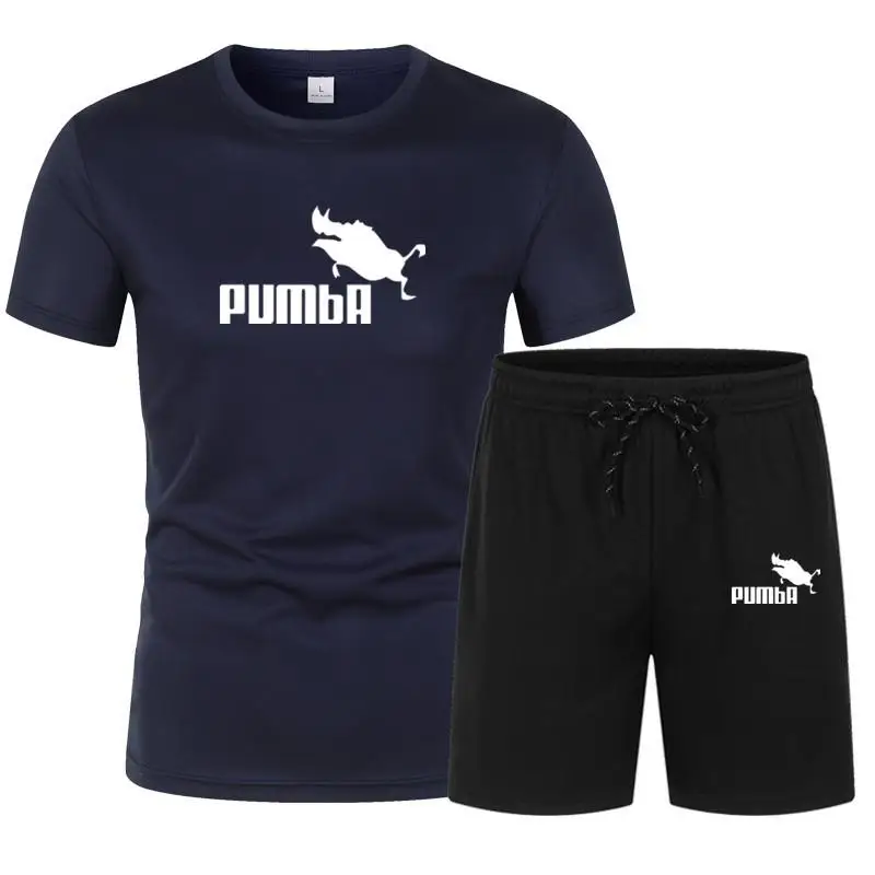 

Summer men's sportswear short-sleeved T-shirt set homme Pumba print fashion short-sleeved T-shirt + shorts quick-drying 2-piece