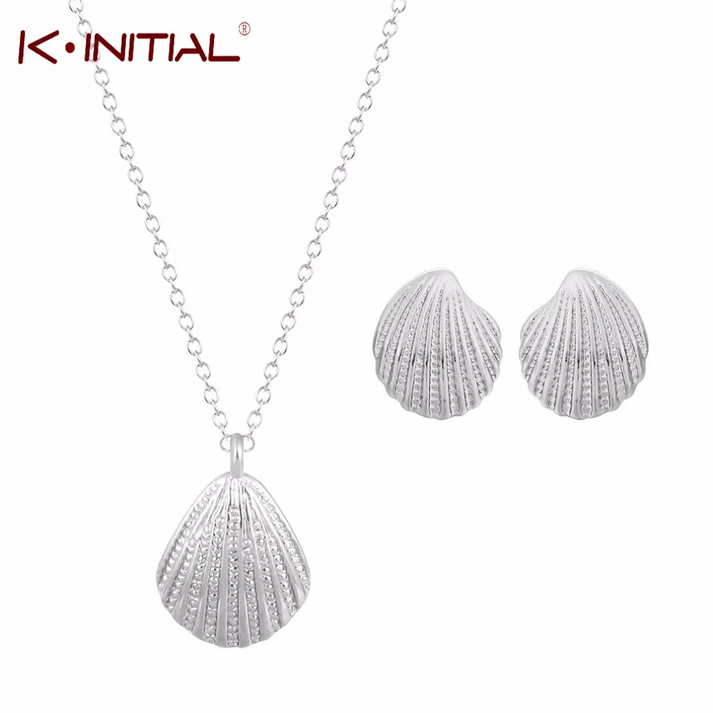 

Kinitial New Fashion Shell Jewelry Sets Necklace Stud Earrings Jewelry Sets For Women Wedding Earring Choker Pendant Accessories