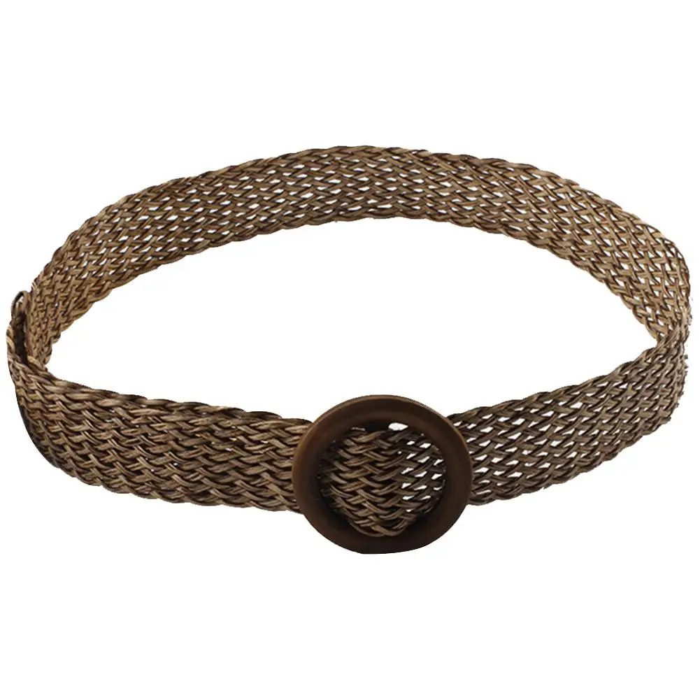 Женский плетеный ремень для женщин круглая деревянная Пряжка дизайнерский