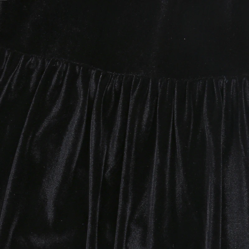 

Nerazzurri Black midi velvet dress women square collar puff sleeve Pleated long dresses for women Elegant plus size dress 2020