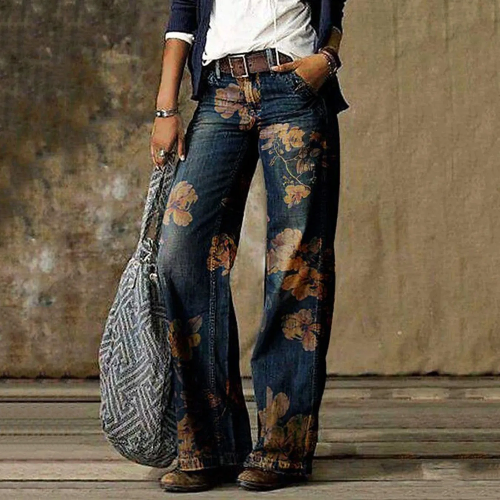 

Women Fashion Printed Jeans Casual Long Pants Woman Jeans Woman Jeans Vintage Clothing Pants Women High Waist Woman Pants