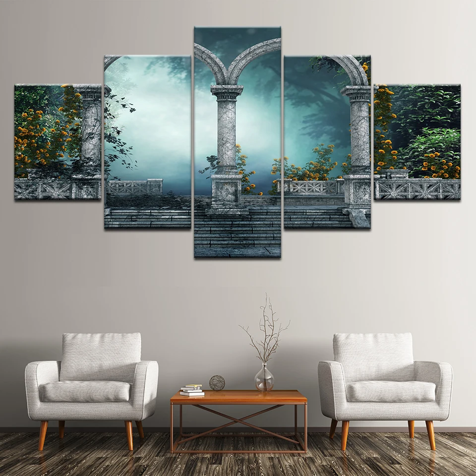 Картина маслом на холсте Томас 5 панелей с изображением каменной двери пейзажа