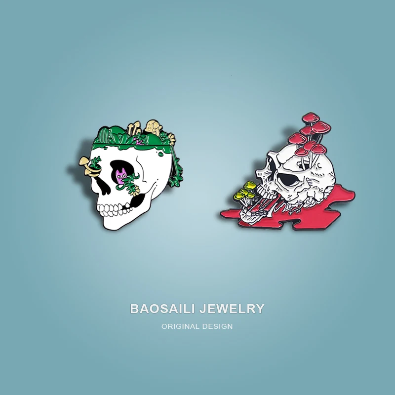 

Эмалированные булавки в стиле панк с изображением головы черепа и длинных грибов