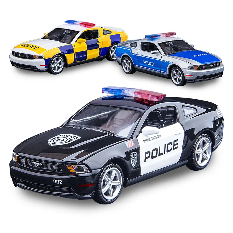 Качество 1:32 Mustang GT Модель из сплава полиции, имитация литья под давлением звук и светильник, игрушка в подарок