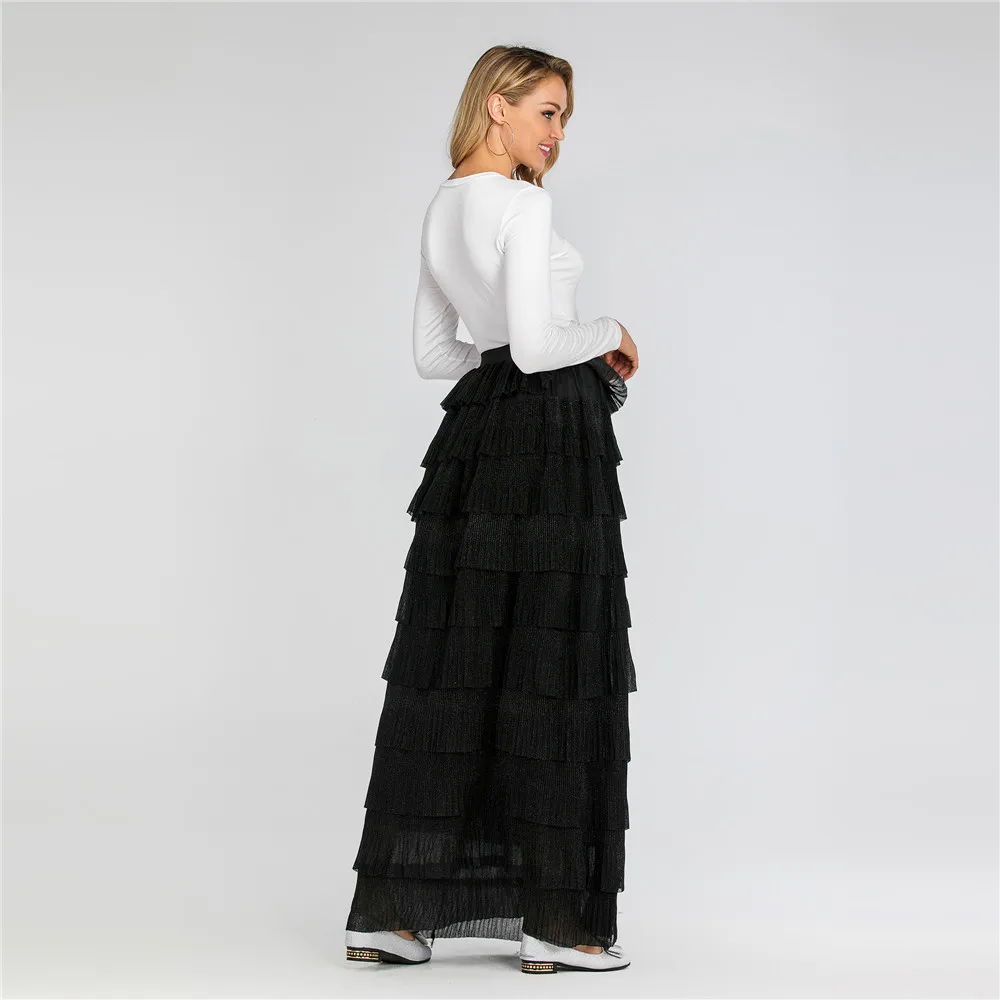 

Fashion Multi-Color Patchwork Cakee Layered Maxi Long Skirt Abayas For Women Vestidos Jupe Femme Elegant Turkey Modest Dress