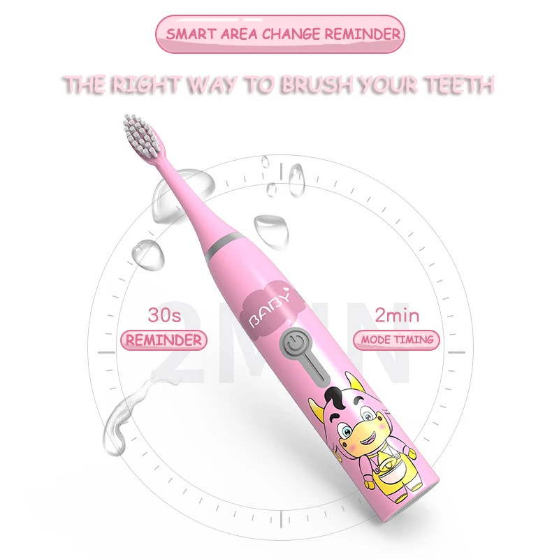 Детская электрическая зубная щетка очень мягкая щетина звуковая волна