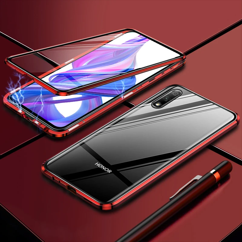 Роскошный 2-й Магнитный флип-чехол для huawei Honor 9X 9 XPro, переднее и заднее, двухстороннее закаленное стекло 360, чехол для телефона Honor9X Pro, чехол - Цвет: Red  Double Glass