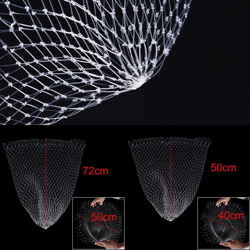 

2021 New Nylon Net Small Hole Diameter Portable Fishing Net Mesh Hole Net Collapsible Hole Fishing Tools 30/40/50/60cm