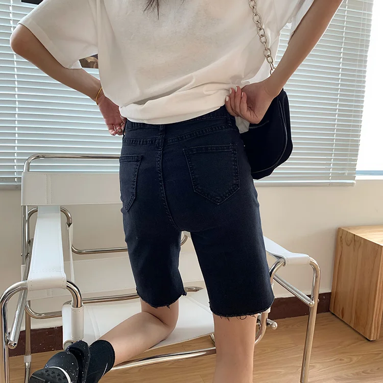 

Slim-Fit High Waist Figure Flattering Stretch Tights Women's Summer 2021 New Korean Style Fifth Jeans Middle Pants Hot Pants