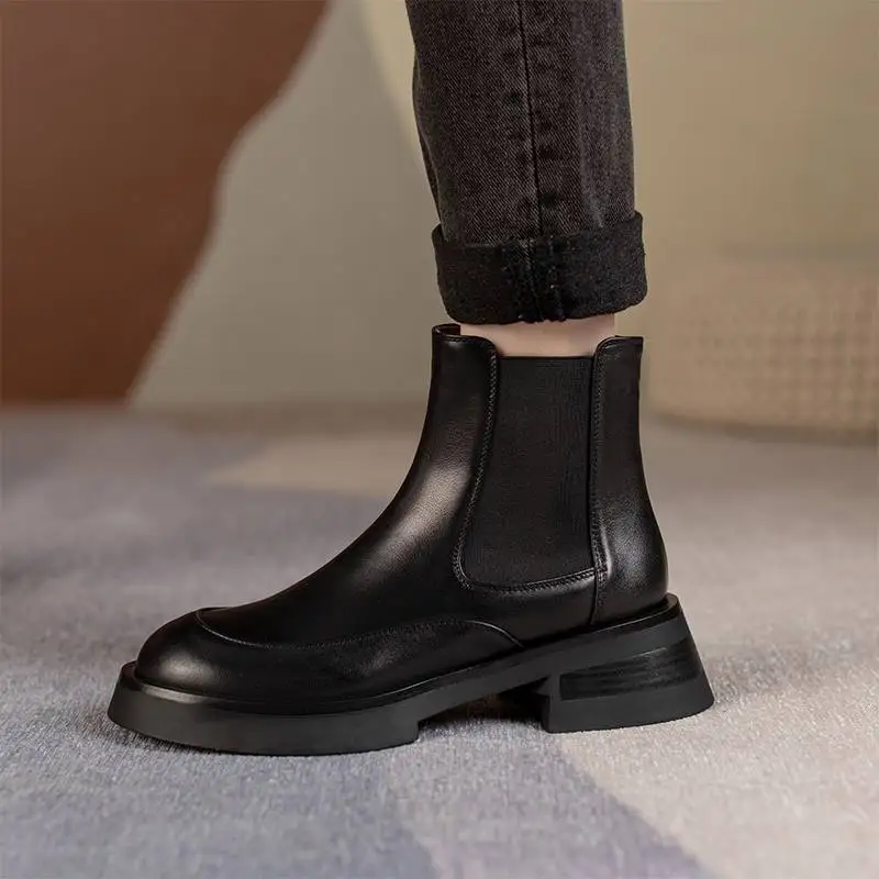 Ботильоны из натуральной кожи с круглым носком в западном стиле | Обувь