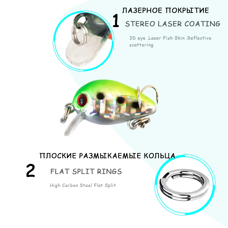 Мини-воблер для рыбалки Mini Minnow Lure, поверхностная искусственная приманка, плавающие рыболовные приманки для щуки, окуня и форели, 2,6 см/1,2 г.