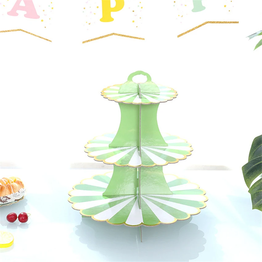 Birthday Cake Stand Disposable Decoration Foldable Dessert Holder Display Shelf Paper Wedding Party Triple Layer Party Supplies