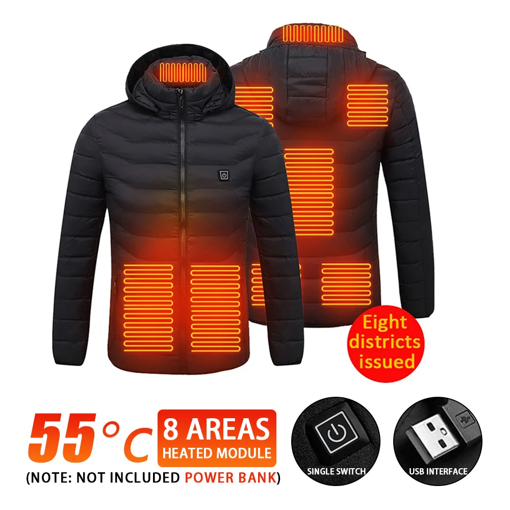 

smart 8 zones Heating Jackets Men Women Winter Outdoor Coat USB Electric Long Sleeves Heating Hooded Jackets Thermal Clothing