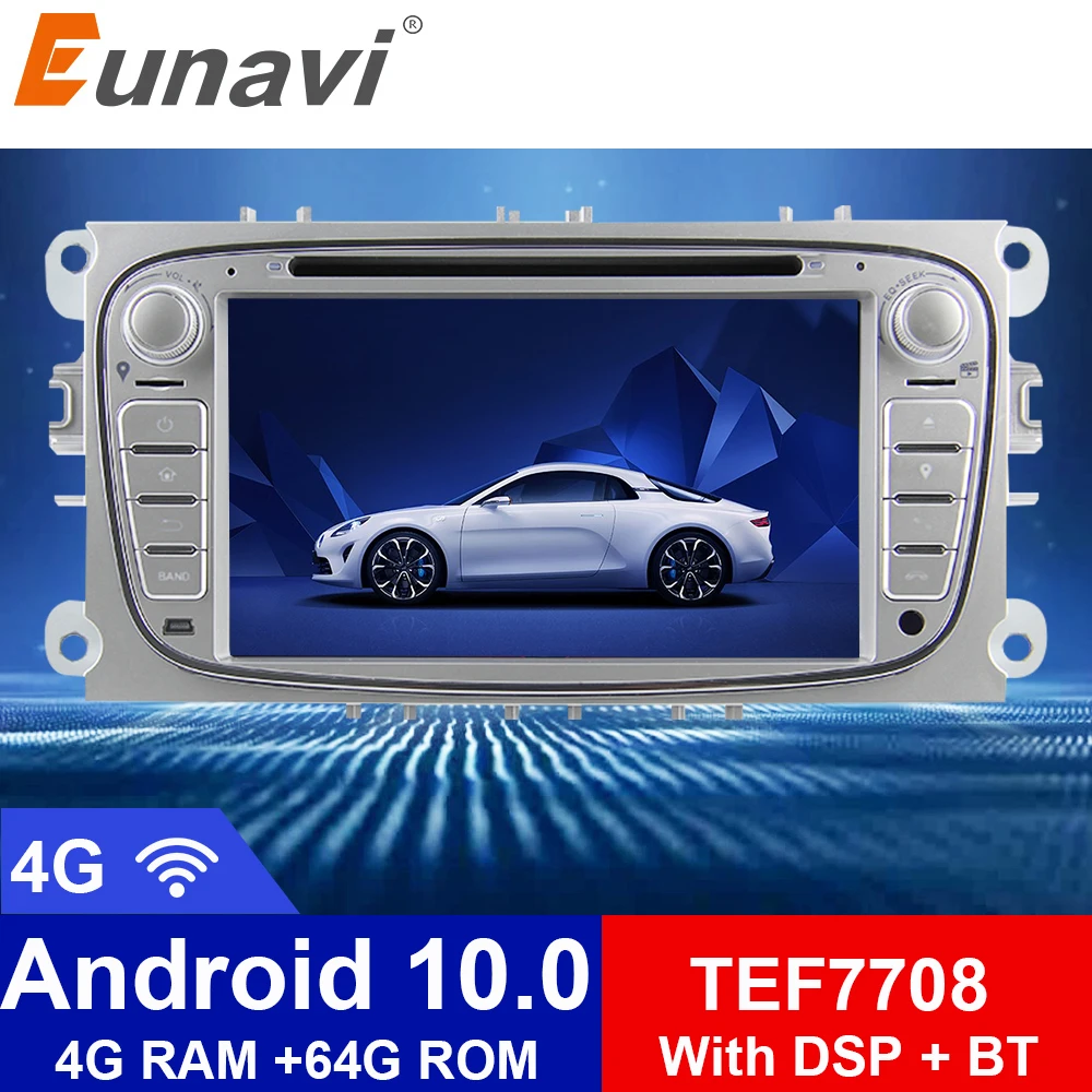 Автомагнитола Eunavi 2 Din Android 10 DVD плеер GPS для FORD Focus II Mondeo S MAX Galaxy головное устройство
