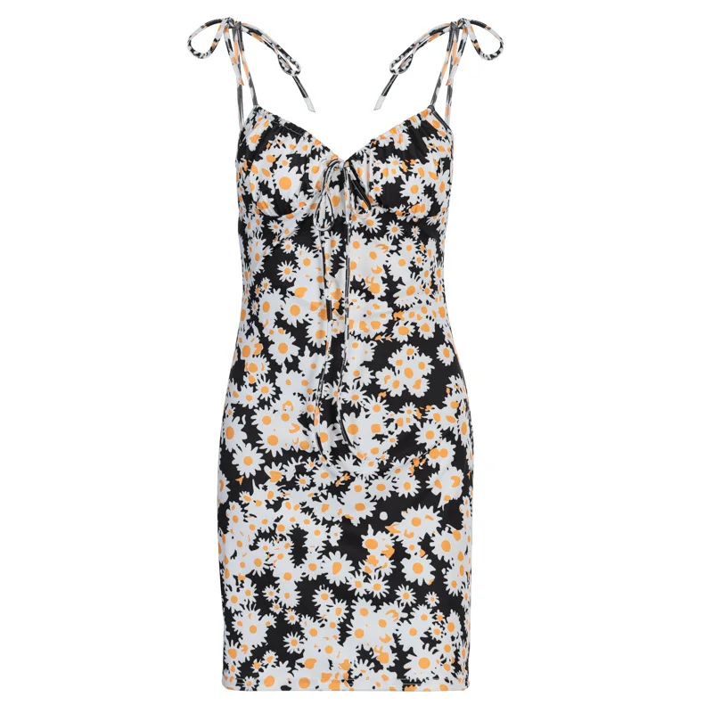 

Hot Sale Fashion Sexy Floral Suspender Skirt 2021 Autumn and Winter New Printed Lace-up Loose Dress
