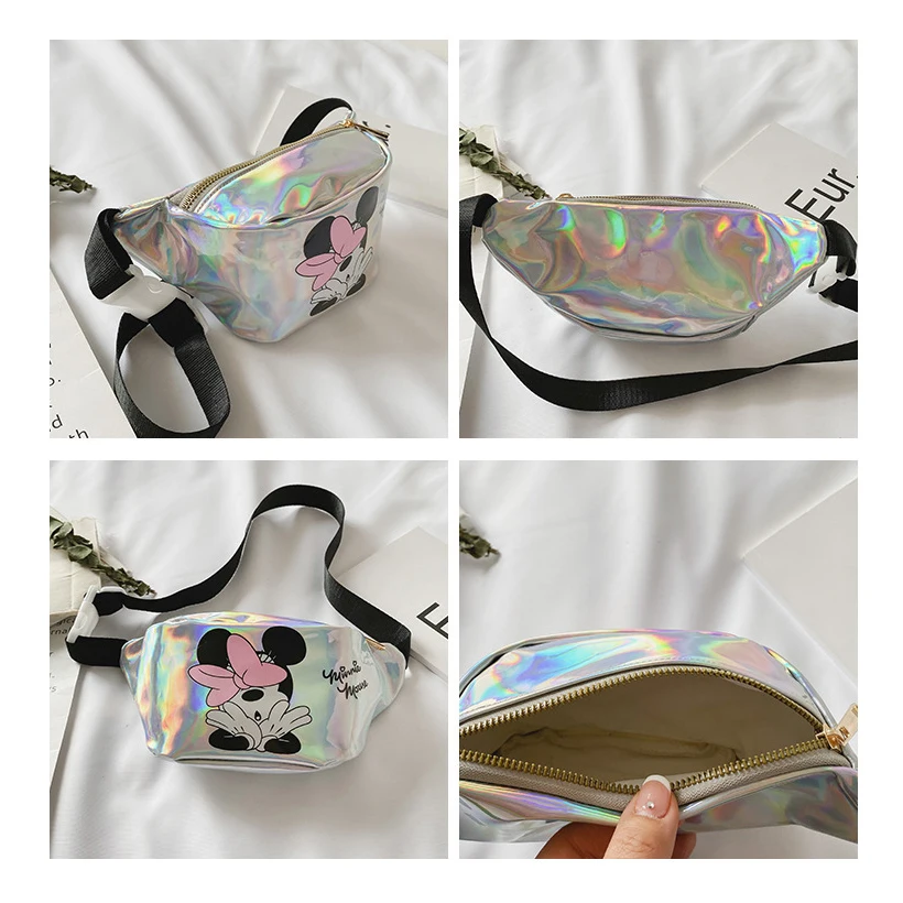 

New Disney Kid's Waist Bag Laser Sequin Mini Crossbody Bag Mickey Fashion Cartoon Multifunctional Girl Cosmetic Makeup Bag