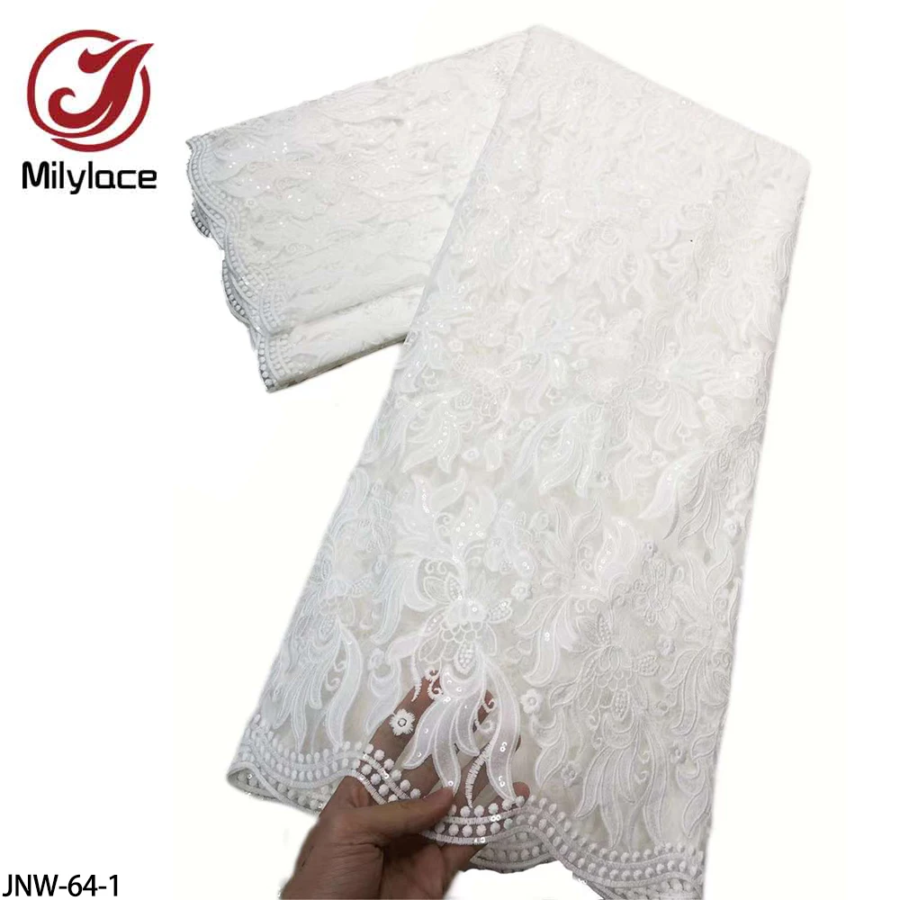 

New French Laces Fabrics High Quality Sequins Embroidery Tulle African Laces Fabric Nigerian Lace Fabric for Wedding JNW-64