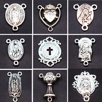 20pcs mix silver plated catholic virgin mary three hole connector diy charm prayer rosary necklace jewelry crafts making p753