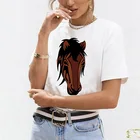 Летние футболки для женщин harajuku с принтом лошади женские футболки повседневная одежда с О-образным вырезом, стильное джинсовое платье с коротким рукавом в стиле кэжуал футболки femme 2021 размера плюс XXXL